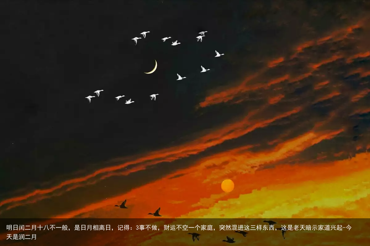 明日闰二月十八不一般,是日月相离日,记得:3事不做,财运不空一个家庭,突然混进这三样东西,这是老天暗示家道兴起-今天是润二月