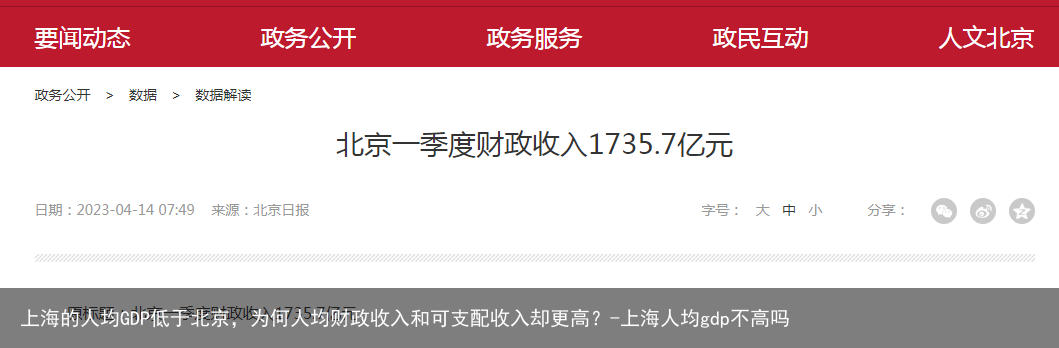 上海的人均GDP低于北京,为何人均财政收入和可支配收入却更高?-上海人均gdp不高吗