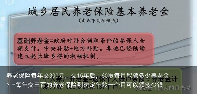 养老保险每年交300元,交15年后,60岁每月能领多少养老金?-每年交三百的养老保险到法定年龄一个月可以领多少钱