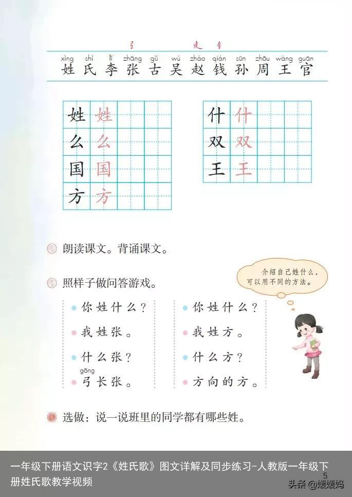一年级下册语文识字2《姓氏歌》图文详解及同步练习-人教版一年级下册姓氏歌教学视频