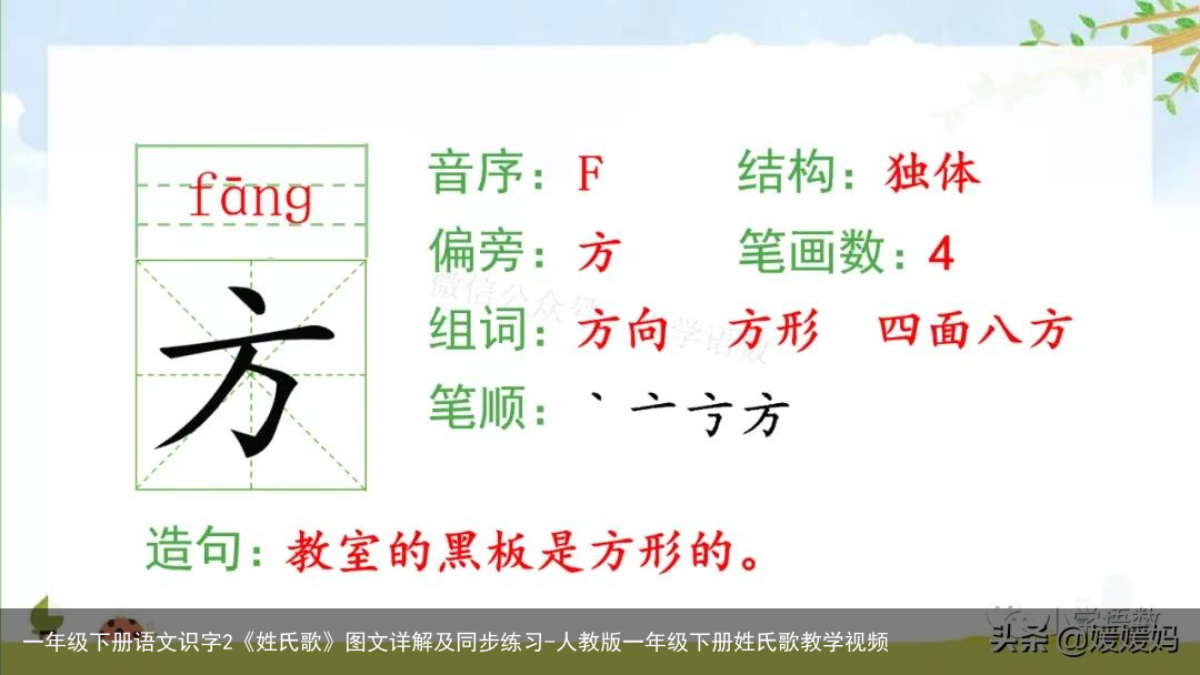 一年级下册语文识字2《姓氏歌》图文详解及同步练习-人教版一年级下册姓氏歌教学视频