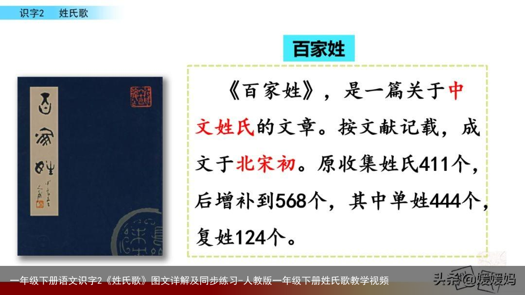 一年级下册语文识字2《姓氏歌》图文详解及同步练习-人教版一年级下册姓氏歌教学视频