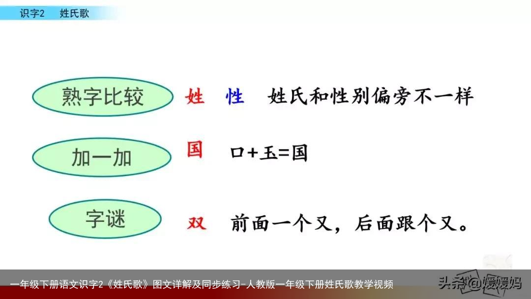 一年级下册语文识字2《姓氏歌》图文详解及同步练习-人教版一年级下册姓氏歌教学视频