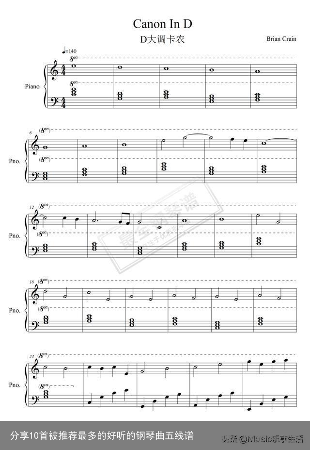 分享10首被推荐最多的好听的钢琴曲五线谱