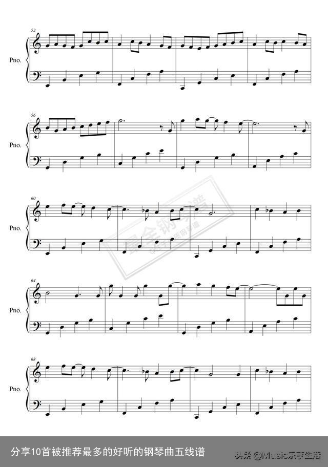 分享10首被推荐最多的好听的钢琴曲五线谱