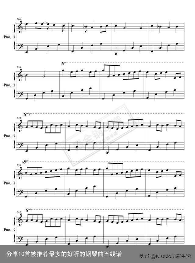 分享10首被推荐最多的好听的钢琴曲五线谱