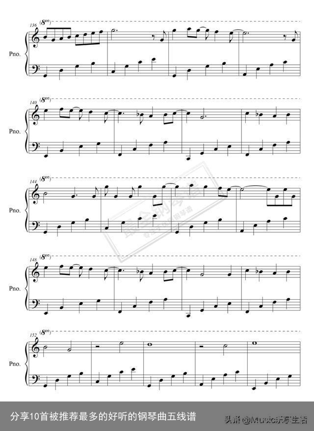 分享10首被推荐最多的好听的钢琴曲五线谱