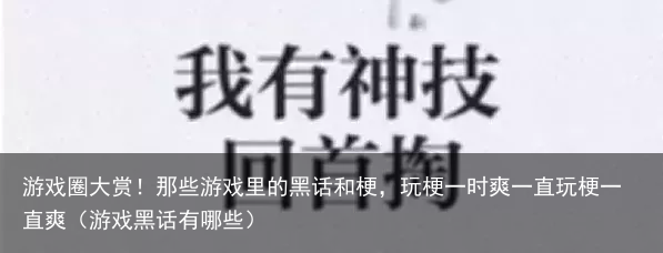游戏圈大赏!那些游戏里的黑话和梗,玩梗一时爽一直玩梗一直爽(游戏黑话有哪些)