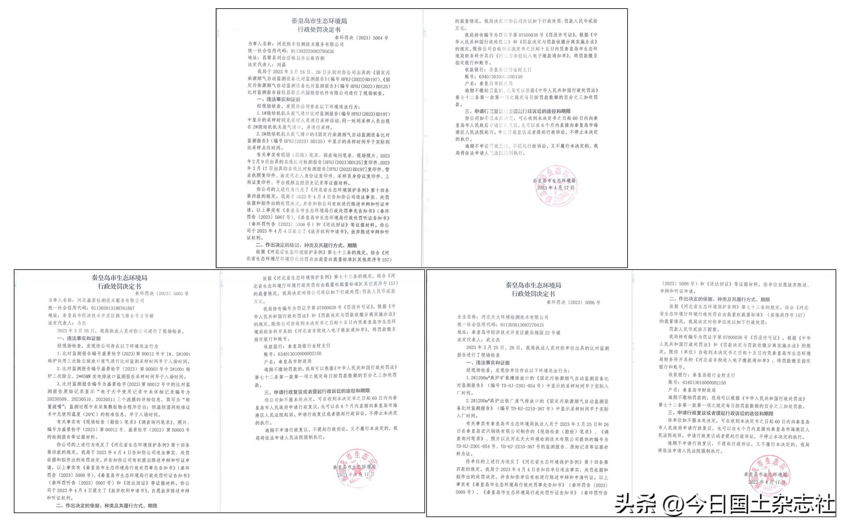 出具虚假检测报告!河北秦皇岛三家检测公司同一天各被罚20万元-秦皇岛做三方检测的公司名单