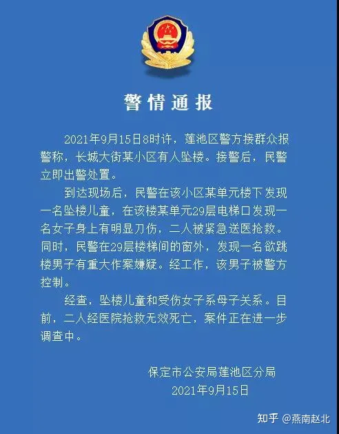 保定坠楼幼童及其母亲均抢救无效死亡,凶手楼沿上与警方对峙近10小时-保定坠楼幼童及其母亲均抢救成功了吗知乎