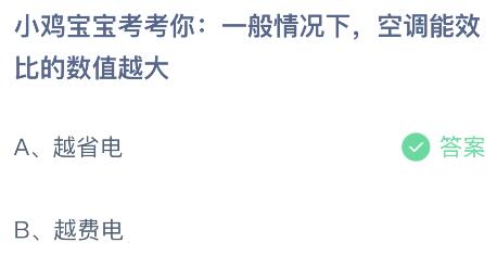 蚂蚁庄园今天小鸡问题正确答案:空调能效比的数值越大越省电还是越费电?(空调能效比划分标准)