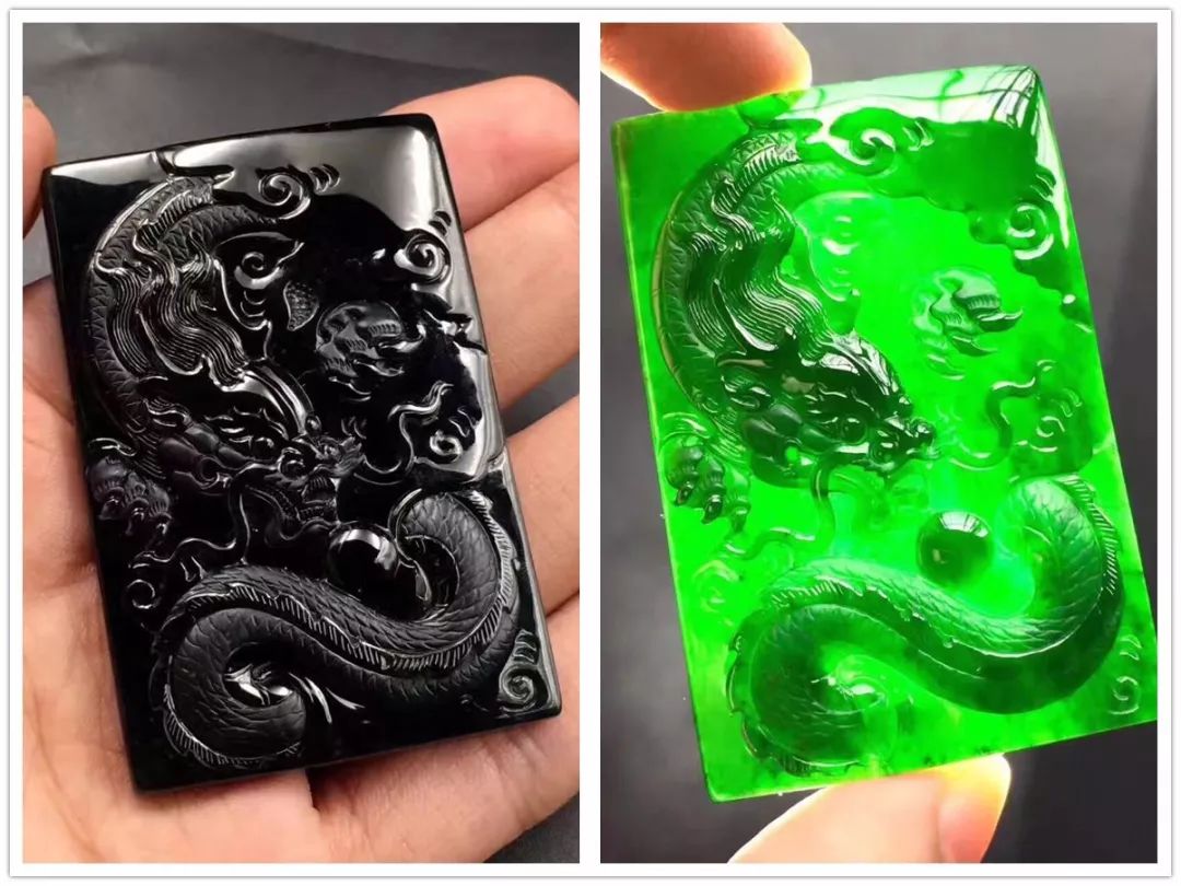 毫不犹豫拿下翡翠原石,切出高品质的墨翠,成品戒面惊艳!(墨翠切皮后图片)