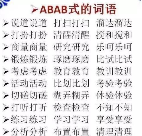 小学语文ABB+ABAB+ABCC+ABAC词汇大全!打印给贴墙背,次次100分-abab式的词语abac式的词语