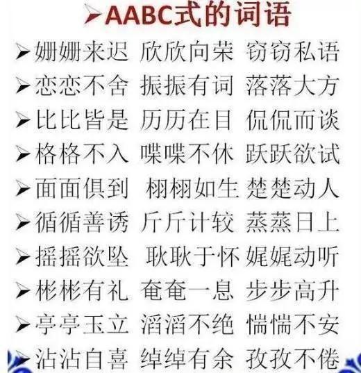 小学语文ABB+ABAB+ABCC+ABAC词汇大全!打印给贴墙背,次次100分-abab式的词语abac式的词语