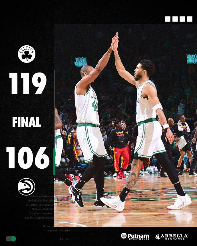 NBA季后赛凯尔特人再胜老鹰 系列赛2-0领先-凯尔特人对手