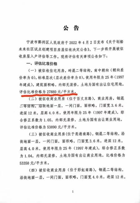 5万多一平购入宁波划船社区房屋,结果拆迁评估却只有2万7一平!-宁波划船社区拆迁补偿方案公告