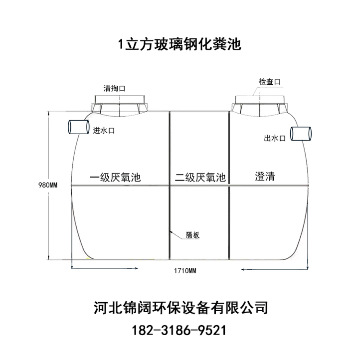 1立方玻璃钢模压化粪池厂家-1.5立方玻璃钢化粪池技术参数