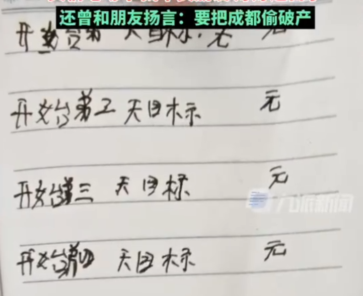 小偷都有职业规划了:警察抓小偷发现其制定“一年偷12万”的计划