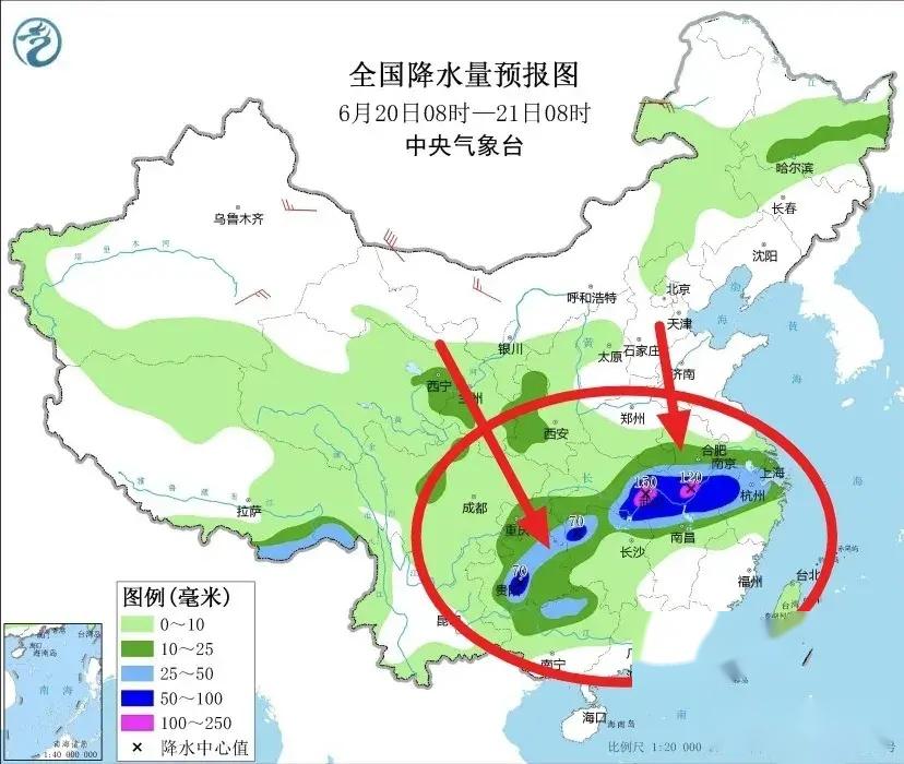 强降雨高温中心已定,今天夜间至6月20日天气预报,暴雨分布如下-天气预报60天精准度