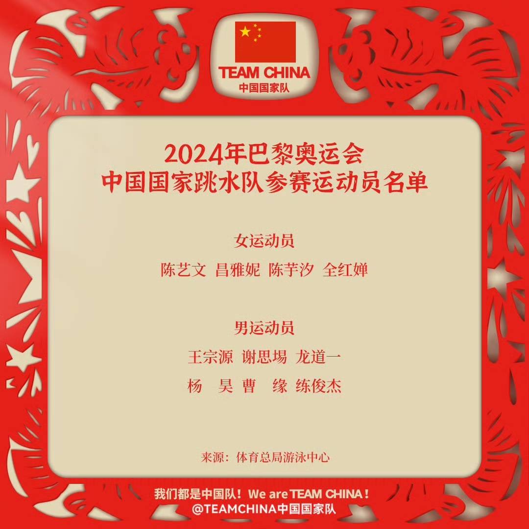 8名粤将入选!中国跳水队游泳队巴黎奥运名单公示-中国游泳跳水运动员有哪些