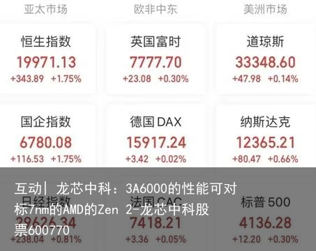 互动| 龙芯中科：3A6000的性能可对标7nm的AMD的Zen 2-龙芯中科股票600770