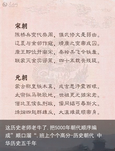这历史老师老牛了,把5000年朝代顺序编成”顺口溜“,班上个个高分-历史朝代 中华历史五千年