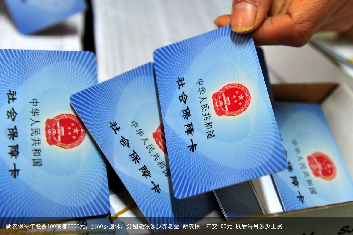 新农保每年缴费100或者2000元，到60岁退休，分别能领多少养老金-新农保一年交100元,以后每月多少工资