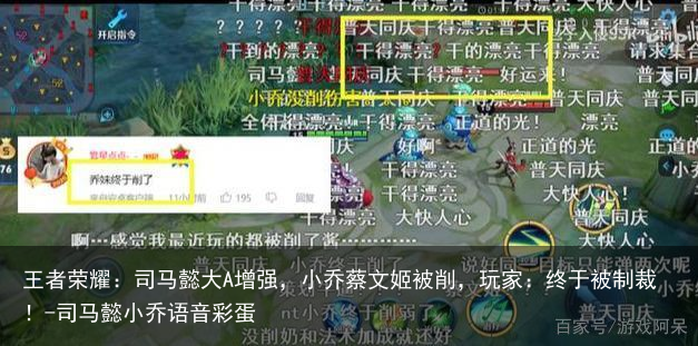 王者荣耀：司马懿大A增强，小乔蔡文姬被削，玩家：终于被制裁！-司马懿小乔语音彩蛋