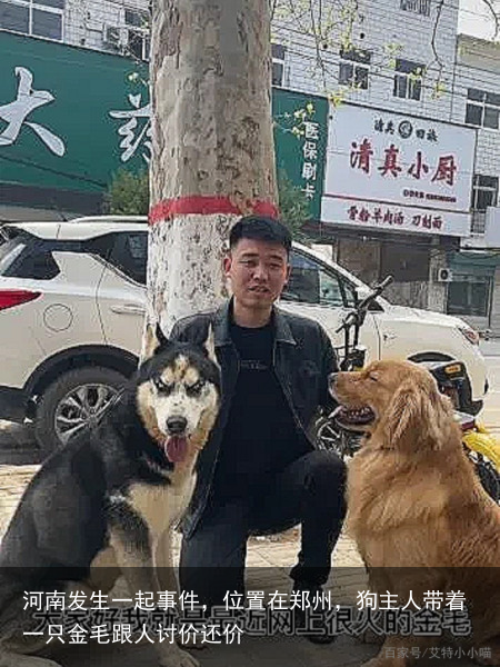 河南发生一起事件，位置在郑州，狗主人带着一只金毛跟人讨价还价
