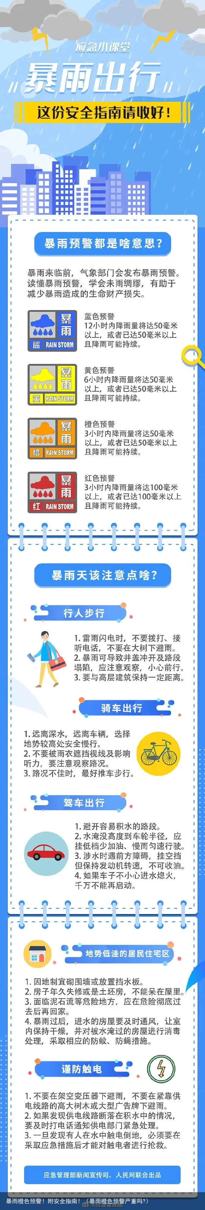 暴雨橙色预警！附安全指南！（暴雨橙色预警严重吗?）