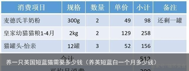 养一只英国短蓝猫需要多少钱（养英短蓝白一个月多少钱）