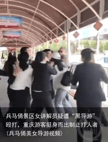 兵马俑景区女讲解员疑遭“黑导游”殴打，重庆游客挺身而出制止打人者(兵马俑美女导游视频)