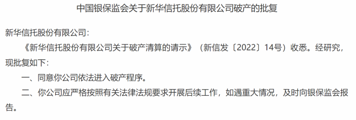 资产55亿、负债超122亿元！新华信托破产，多起诉讼未决(新华信托总部在哪?)