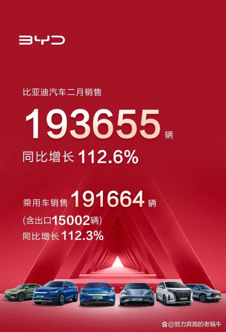 2月销量快报：比亚迪193655辆，同比和环比双增长(比亚迪二月销量多少)