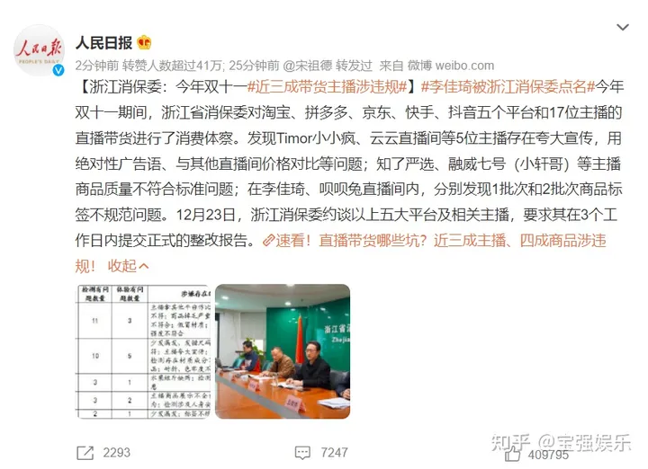李佳琦被浙江消保委点名，双十一近三成带货主播涉违规