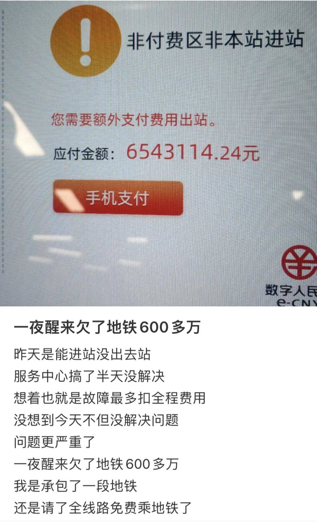 一夜醒来欠了地铁600多万？最新回应→（一夜醒来成富翁指什么生肖）