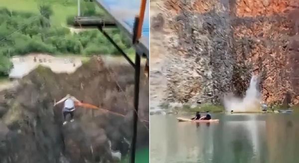 太吓人！男子庆祝离婚去蹦极，结果绳子断了……（女子蹦极断绳身亡图片）