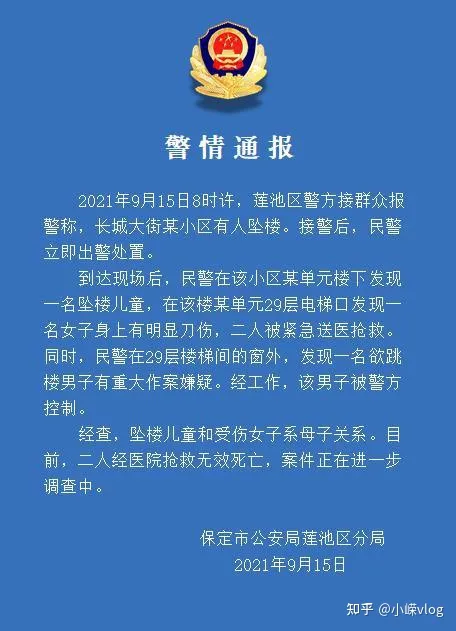 保定警方通报儿童坠楼事件：母子两人抢救无效死亡，涉案男子被控制-保定幼童坠楼