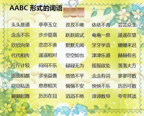 小学语文老师：500个AAB+AABB+ABCC式词语，快快为孩子收藏！-aabc式的四字词语