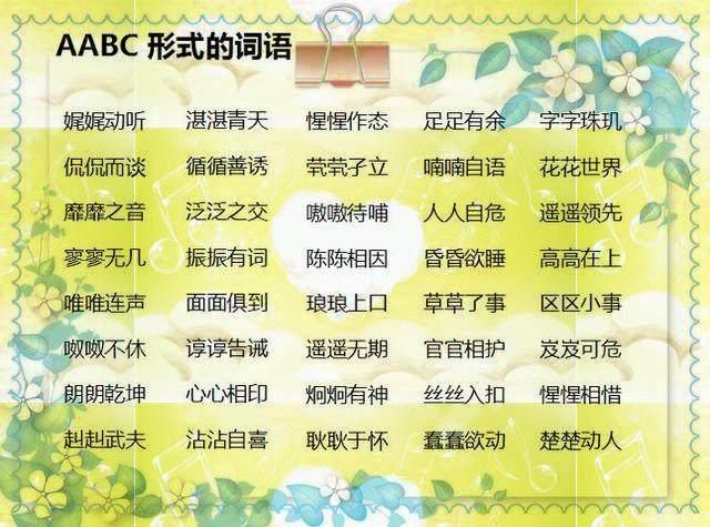 小学语文老师：500个AAB+AABB+ABCC式词语，快快为孩子收藏！-aabc式的四字词语