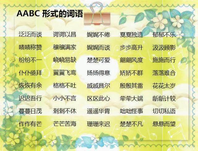 小学语文老师：500个AAB+AABB+ABCC式词语，快快为孩子收藏！-aabc式的四字词语