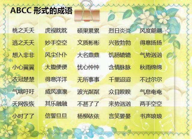 小学语文老师：500个AAB+AABB+ABCC式词语，快快为孩子收藏！-aabc式的四字词语