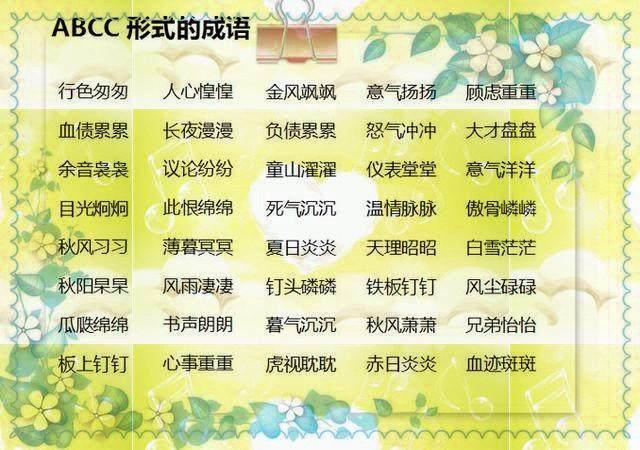 小学语文老师：500个AAB+AABB+ABCC式词语，快快为孩子收藏！-aabc式的四字词语