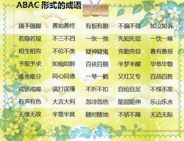 小学语文老师：500个AAB+AABB+ABCC式词语，快快为孩子收藏！-aabc式的四字词语