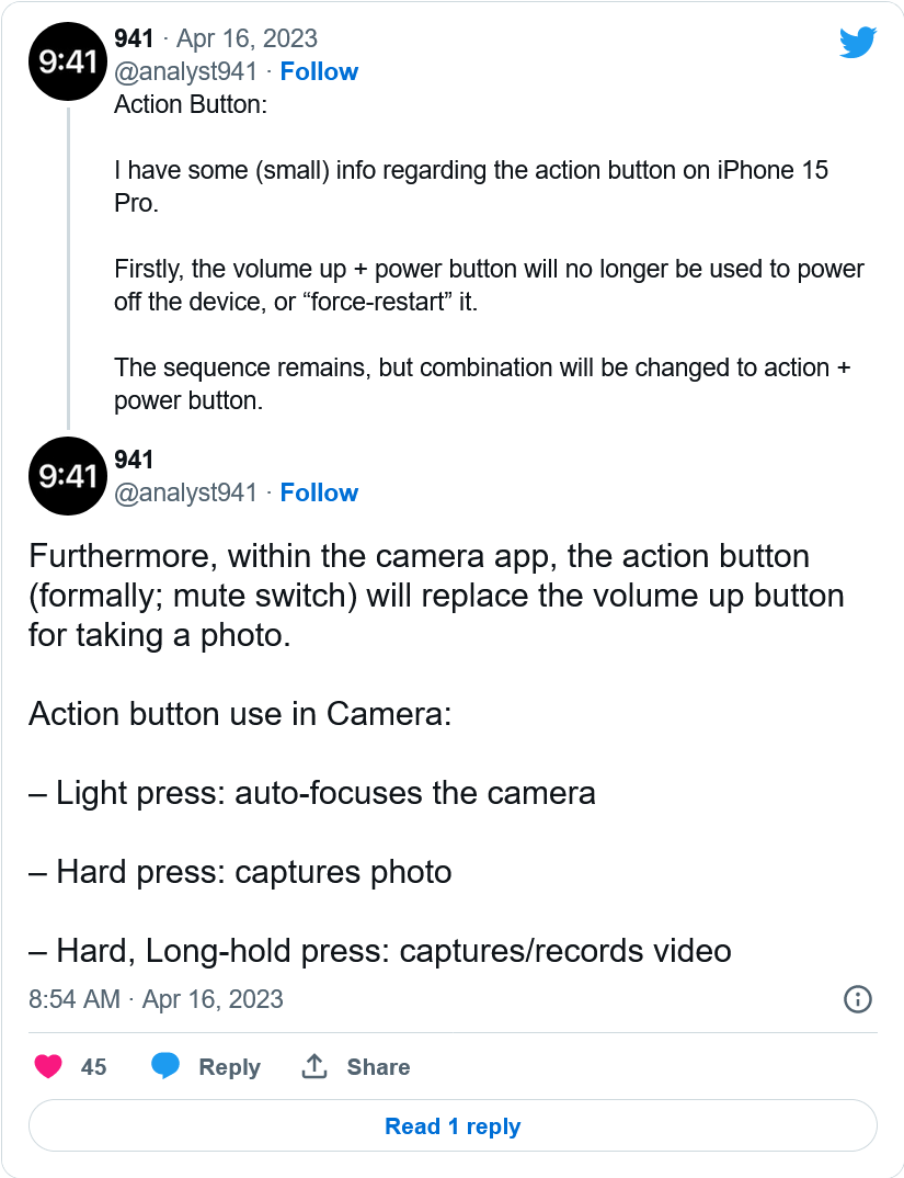 iPhone 15 Pro的"动作"按钮在执行关机/强制重启时将取代音量按钮的作用-ios15强制关机