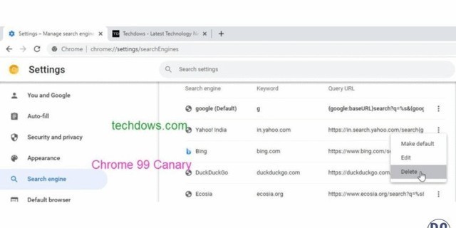 Chrome 99：可以删除默认搜索引擎-google浏览器清除搜索记录
