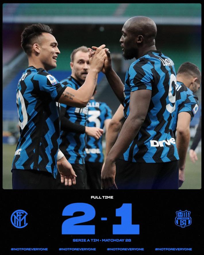 意甲-国米2-1萨索洛，卢卡库一球+助攻劳塔罗-萨索洛和国米