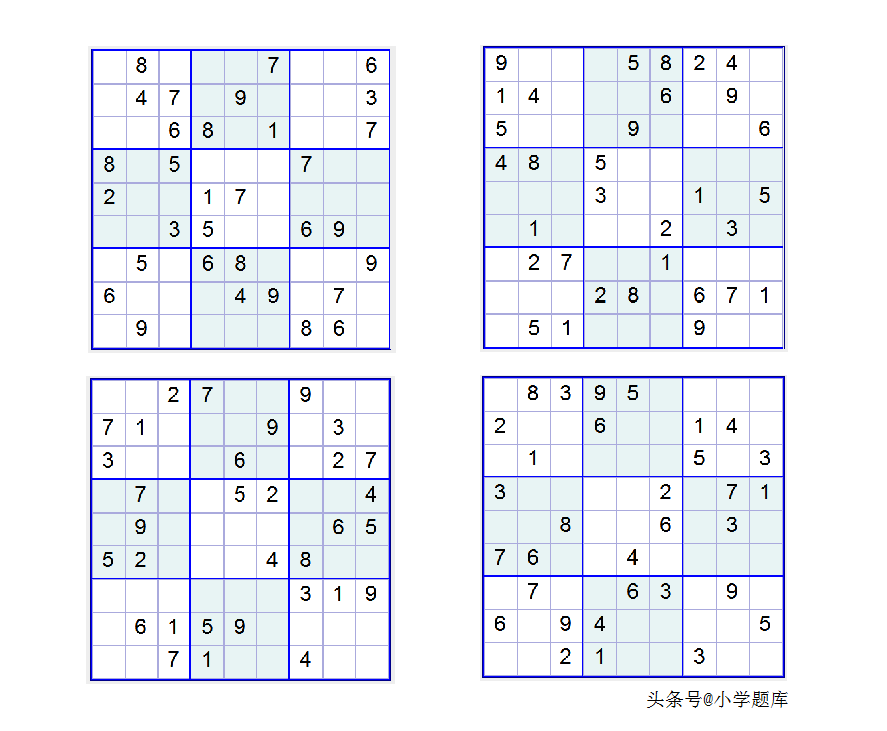 入门班数独7，九宫数独练习和方法（100道）-数独九宫规律