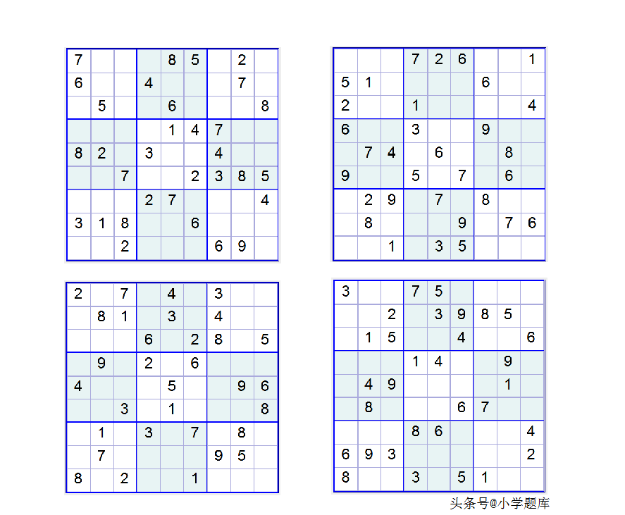 入门班数独7，九宫数独练习和方法（100道）-数独九宫规律