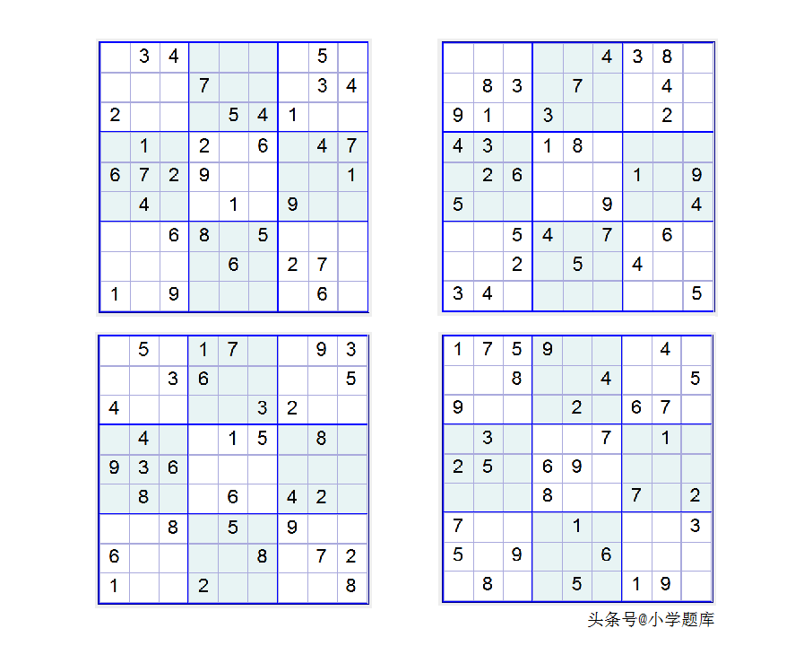 入门班数独7，九宫数独练习和方法（100道）-数独九宫规律